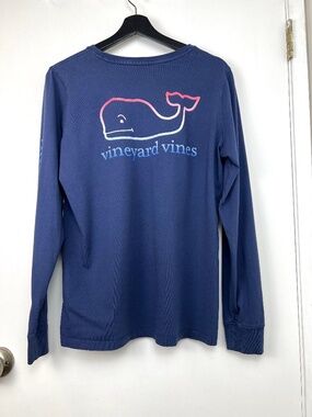Vineyard Vines Cute Whale Ligo Long Sleeve Cotton Tee size M Marine Blue Coastal